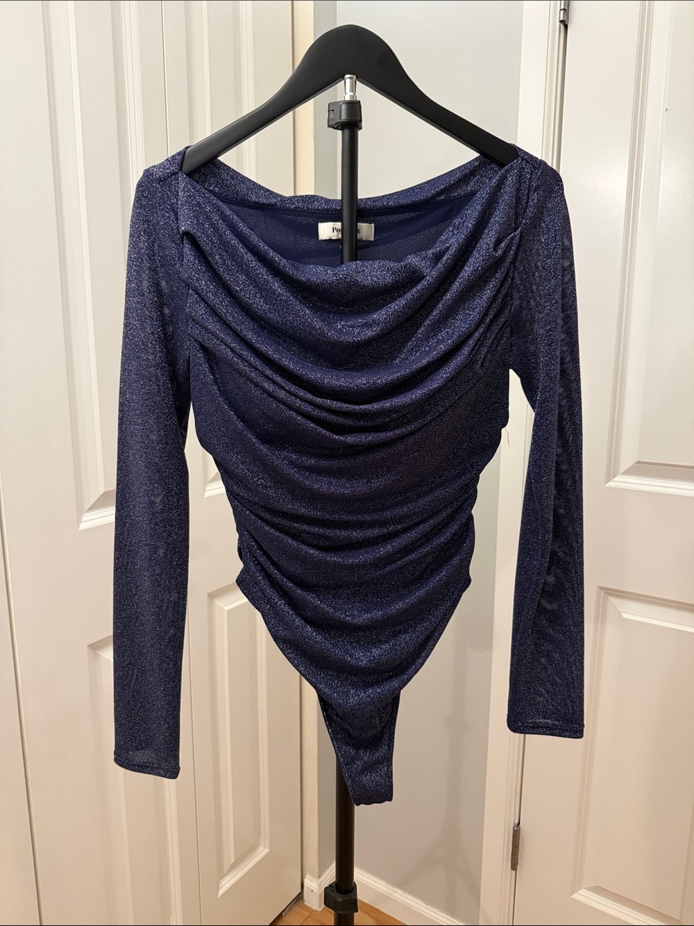 Metallic Deep Purple Draped Long-Sleeve Bodysuit - Brand new/no tags